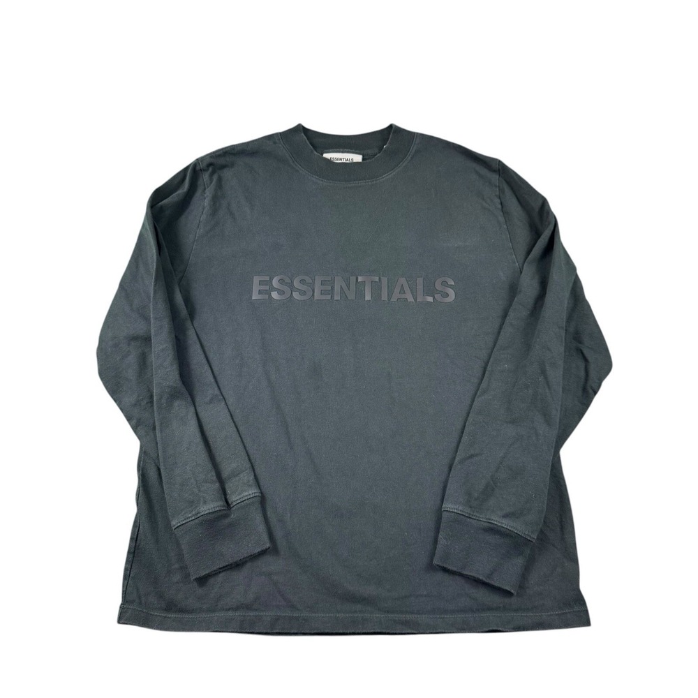 Essentials Fear Of God Black Spellout Mens Long Sleeve Cotton T Shirt XS